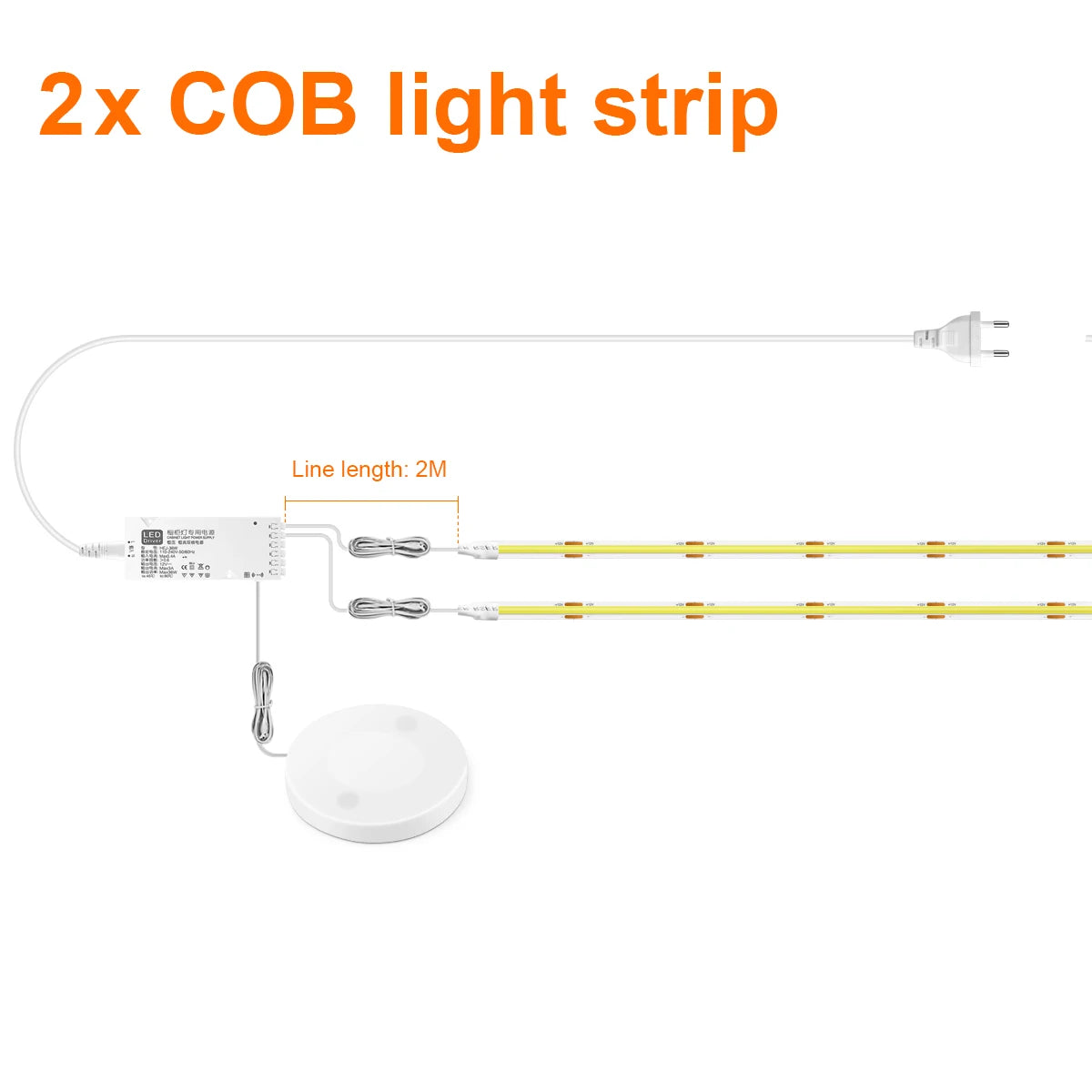 Moderne LED COB lichtstrip met touch- en handscan dimmer. Dimbaar, hoge lichtopbrengst en ideaal voor akoestische panelen, kasten, planken en sfeervolle wandverlichting.