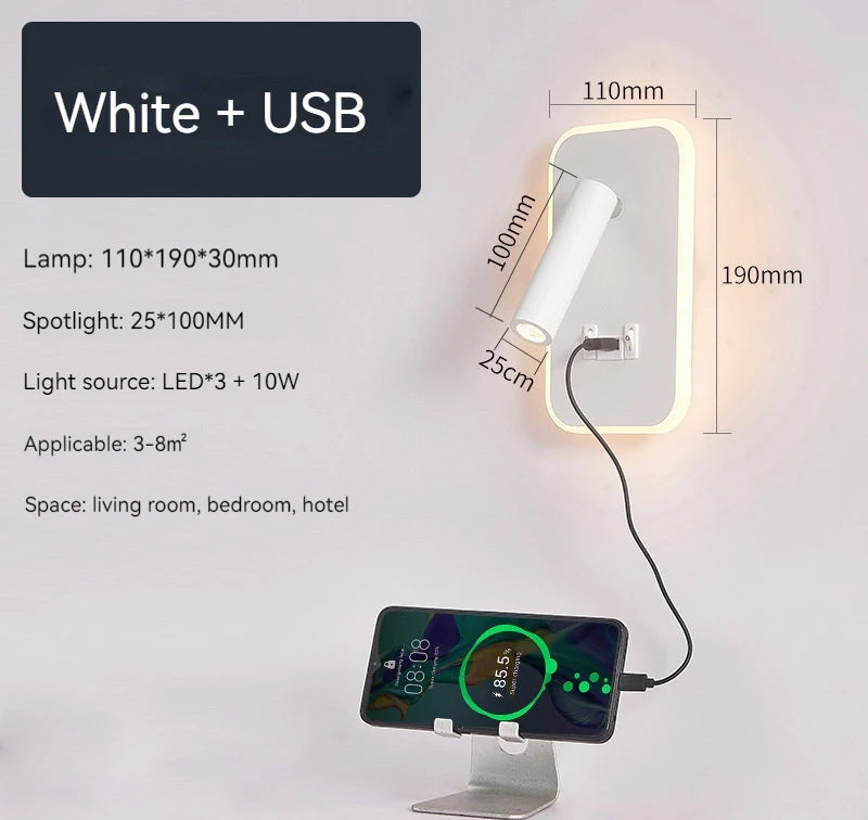 LED bedwandlamp met leeslicht & USB-poort – draaibare wandlamp met schakelaar voor slaapkamer