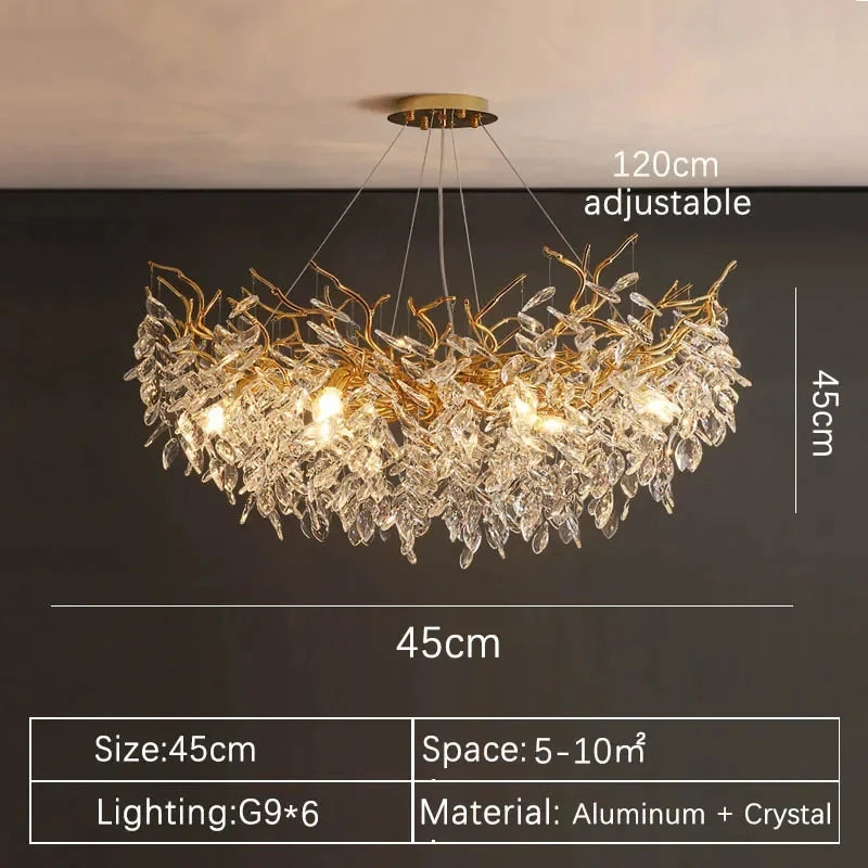 Luxe gouden kristallen LED kroonluchter – elegante plafondverlichting voor woonkamer & eetkamer