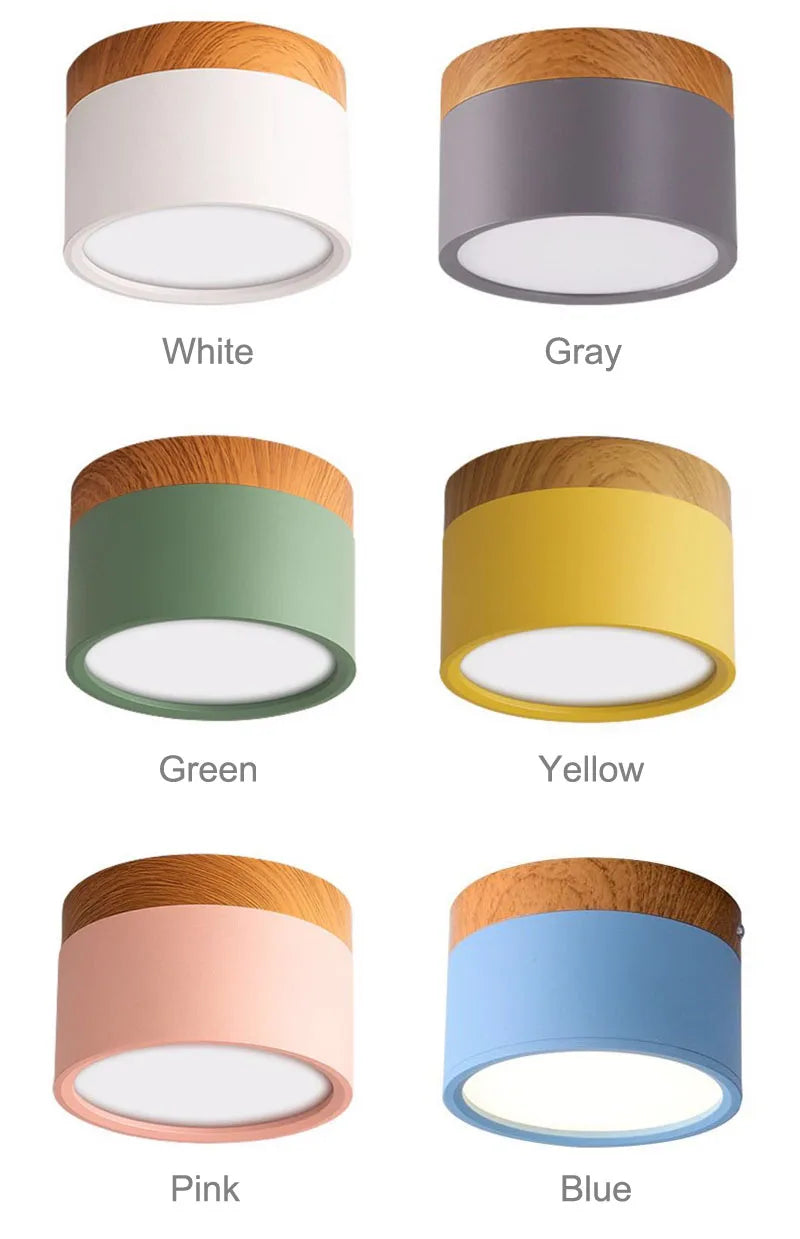 Dimbare LED opbouw downlight 5W–15W – Nordic houten design plafondspot voor interieur