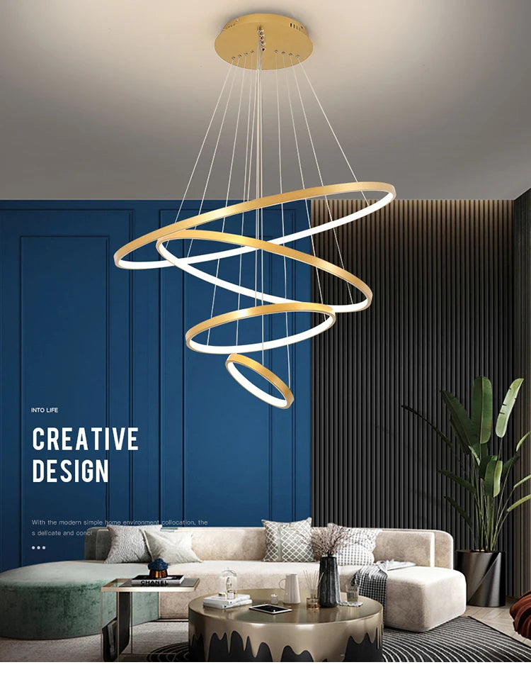 Moderne LED ring kroonluchter – dimbare design hanglamp voor eetkamer & slaapkamer