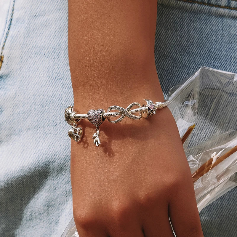 925 sterling zilveren roze zirconia bedel – opengewerkt kristallen charm voor armbanden