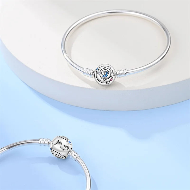 925 sterling zilveren bedelarmband – Ster, maan, zon & klavertje vier met groene zirconia