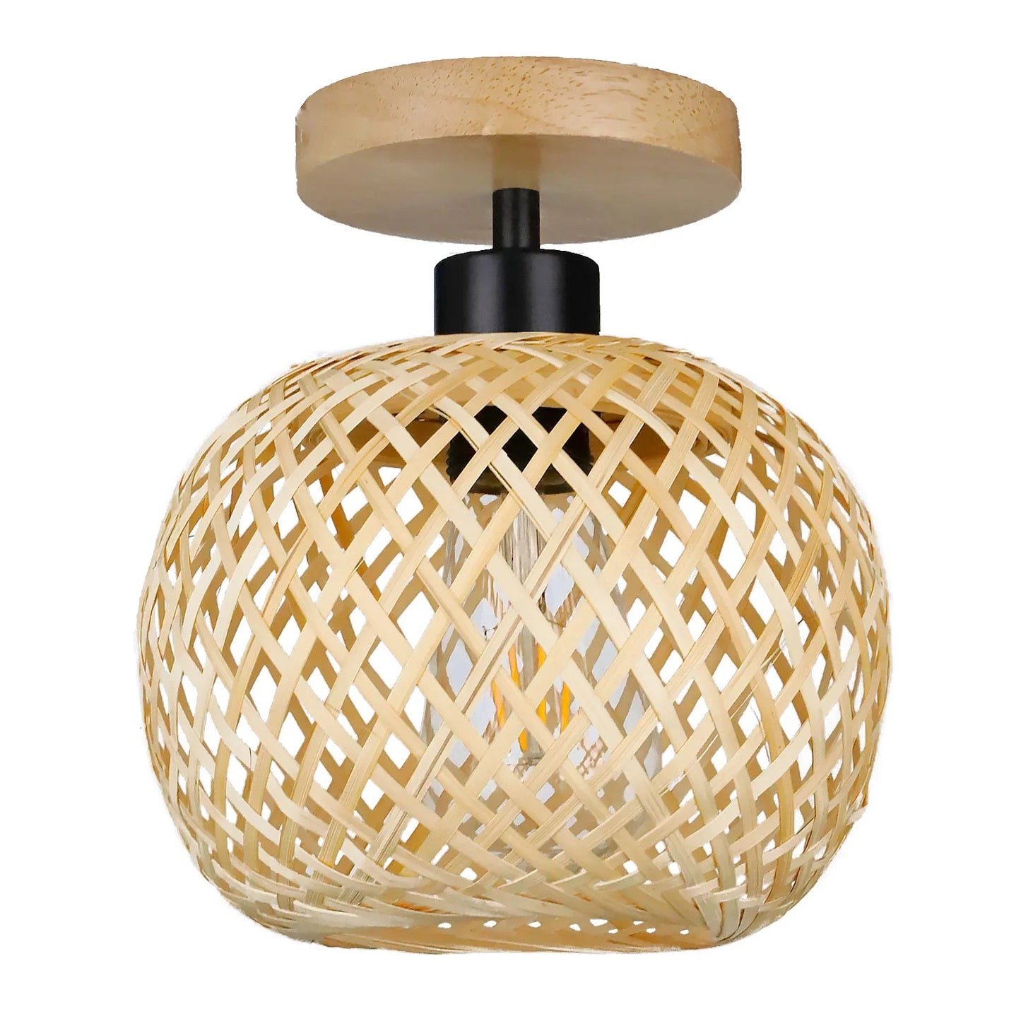 Retro bamboe geweven plafondlamp – decoratieve E27 plafondverlichting voor hal & woonkamer