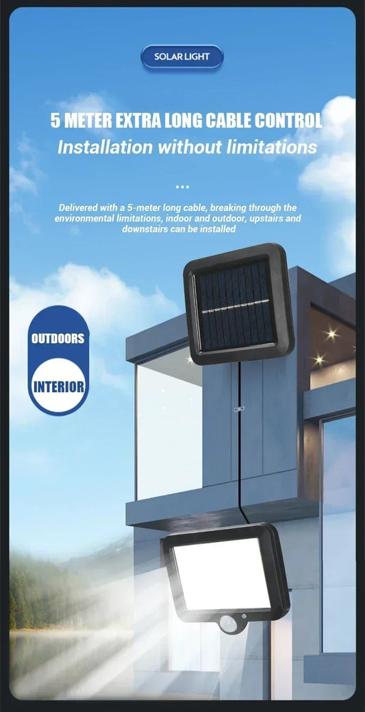 Solar Buitenlamp met Bewegingssensor – Split Paneel – 100/120/128 LED – 3 Lichtstanden – IP65 Waterdicht – Tuin, Schutting & Oprit