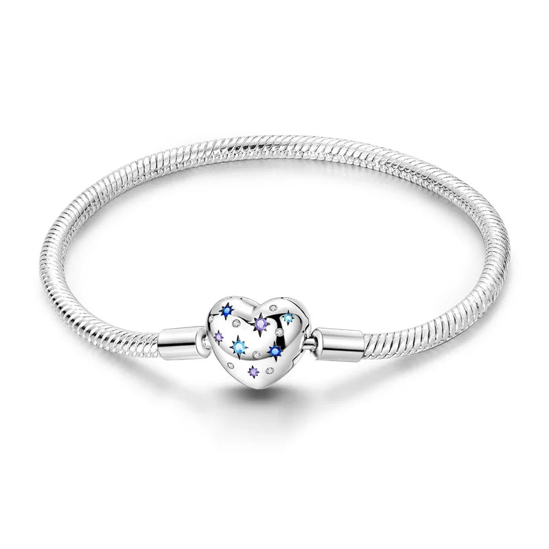925 Sterling zilveren “Forever Love” hartarmband – Ster, maan, vliegtuig & aarde charms voor dames