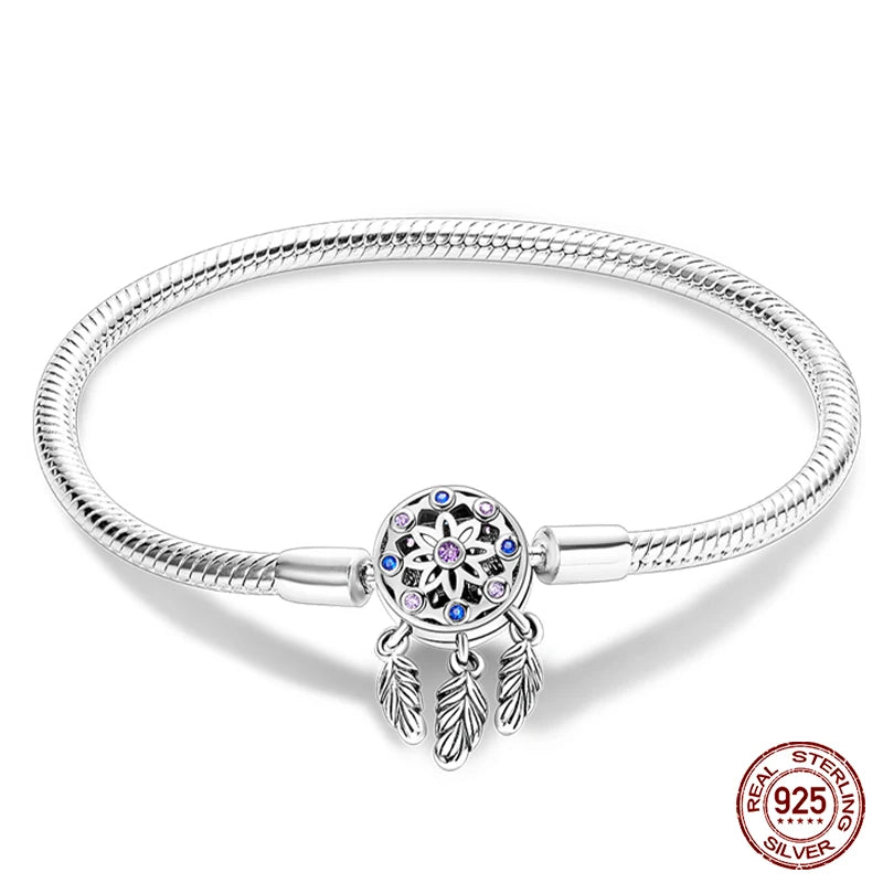 925 sterling zilveren bedelarmband – Ster, maan, zon & klavertje vier met groene zirconia