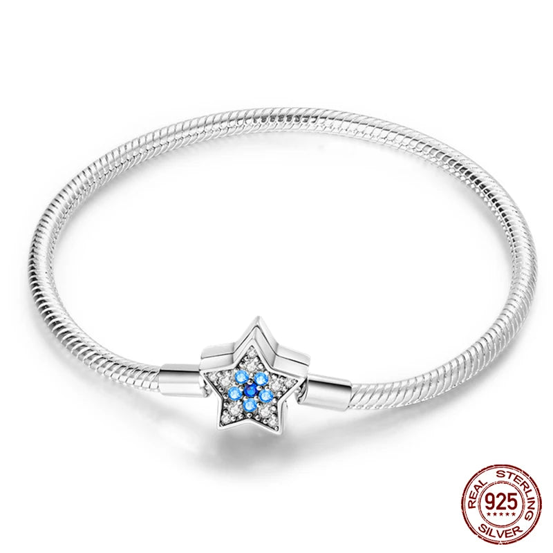 925 sterling zilveren bedelarmband – Ster, maan, zon & klavertje vier met groene zirconia