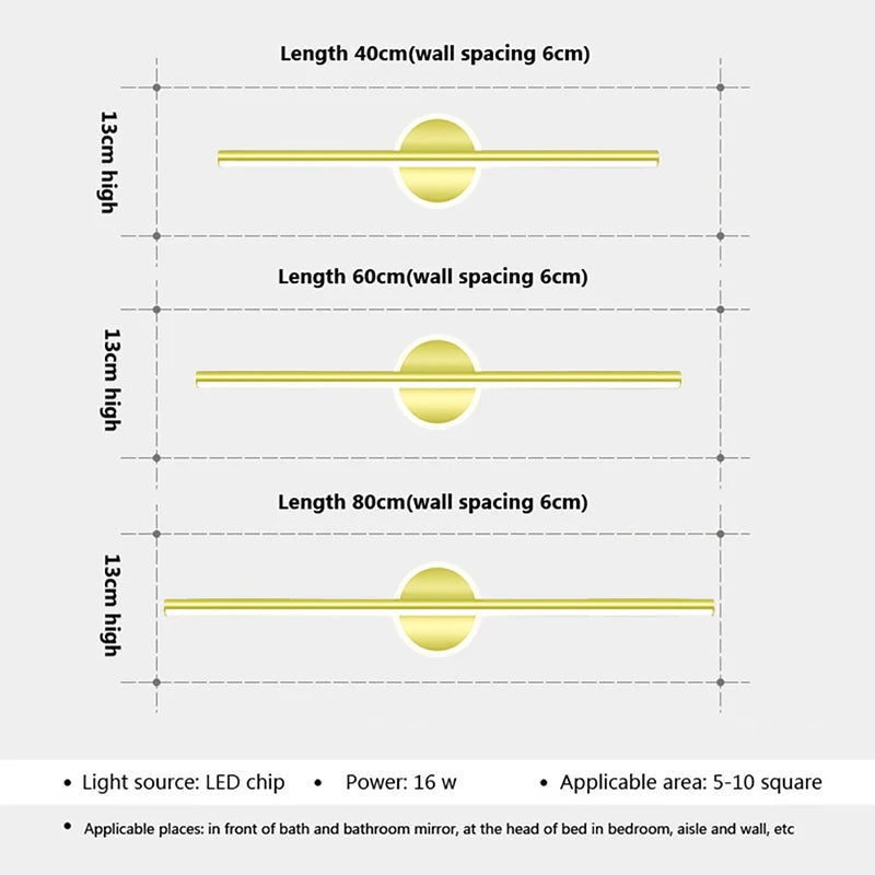 Moderne LED wandlamp spiegelverlichting 40–80 cm – goud/zwart badkamer & make-up lamp