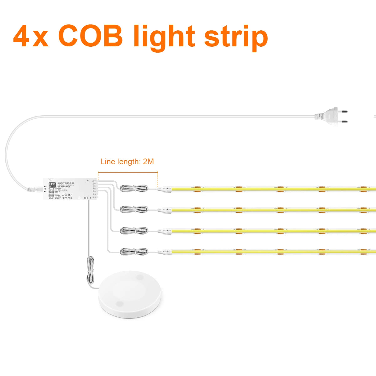 Moderne LED COB lichtstrip met touch- en handscan dimmer. Dimbaar, hoge lichtopbrengst en ideaal voor akoestische panelen, kasten, planken en sfeervolle wandverlichting.