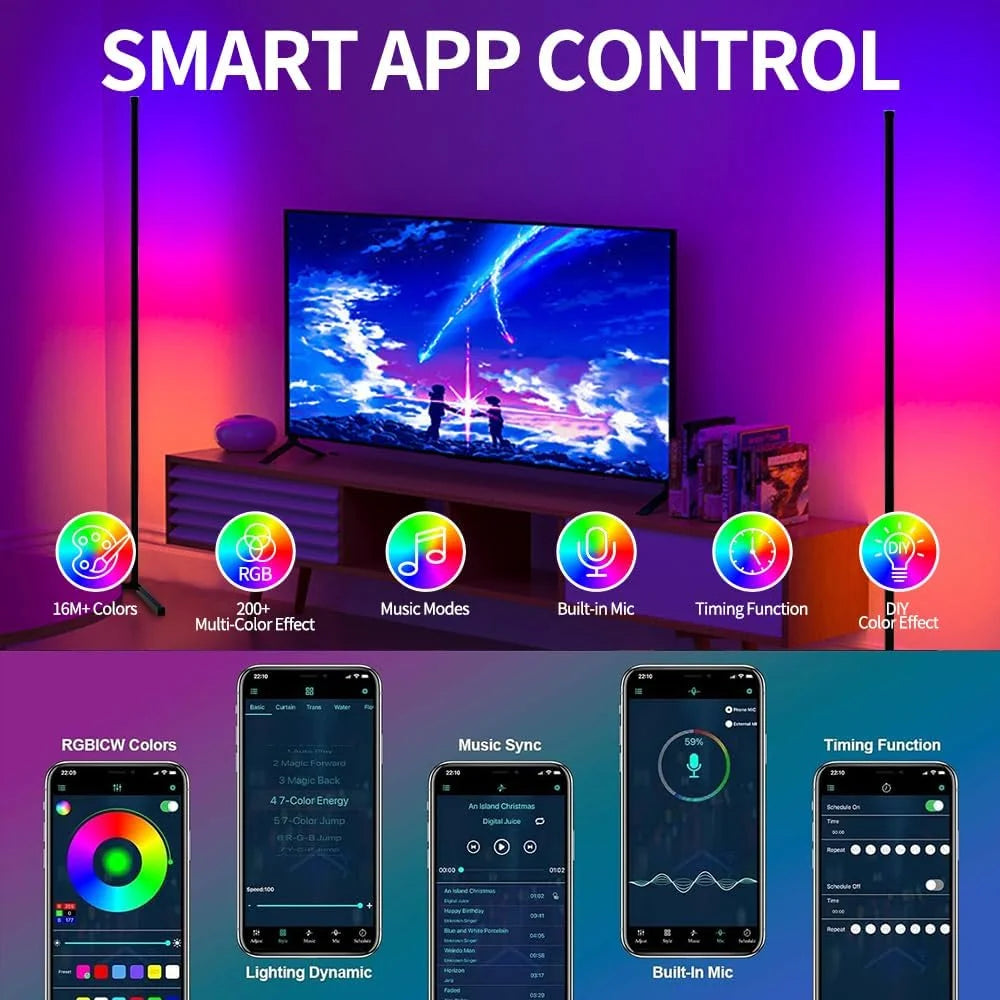 Slimme RGB LED hoekvloerlamp – muziek synchronisatie & app-bediening voor woonkamer