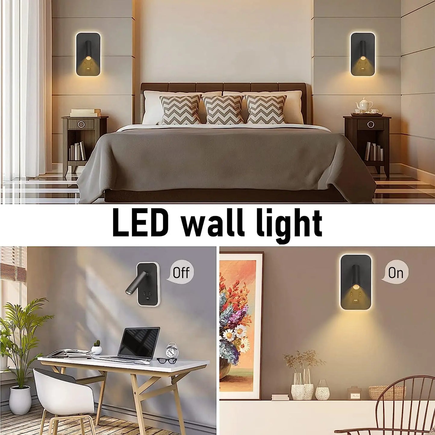 LED bedwandlamp met leeslicht & USB-poort – draaibare wandlamp met schakelaar voor slaapkamer