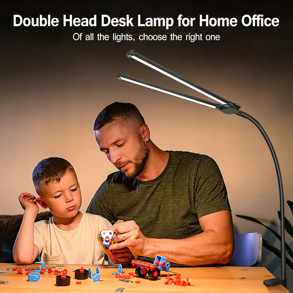 Dubbele LED bureauklem lamp – 3 lichtkleuren & 10 dimstanden voor thuis en kantoor