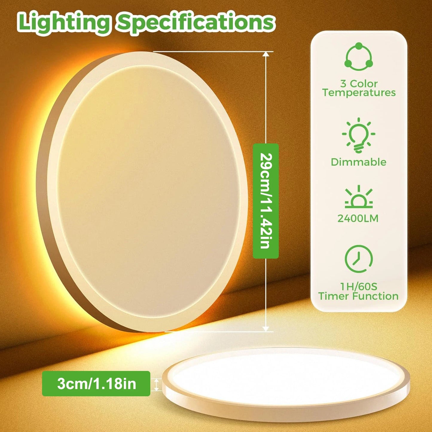 24W LED plafondlamp met RGB & nachtlicht – dimbare plafondverlichting met afstandsbediening voor slaapkamer & woonkamer