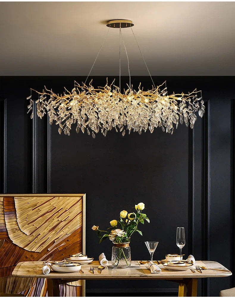 Luxe gouden kristallen LED kroonluchter – elegante plafondverlichting voor woonkamer & eetkamer