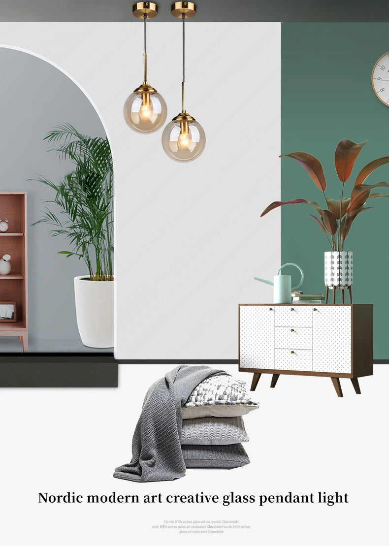 Moderne luxe metalen hanglamp – Nordic LED glazen pendant voor woonkamer, eetkamer & bedside