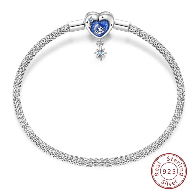 925 sterling zilveren bedelarmband – Ster, maan, zon & klavertje vier met groene zirconia