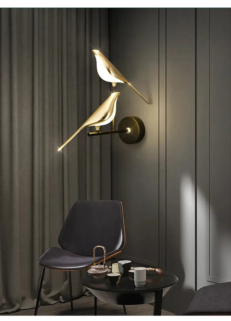 Nordic gouden vogel LED wandlamp – design Art Deco wandverlichting voor slaapkamer & woonkamer