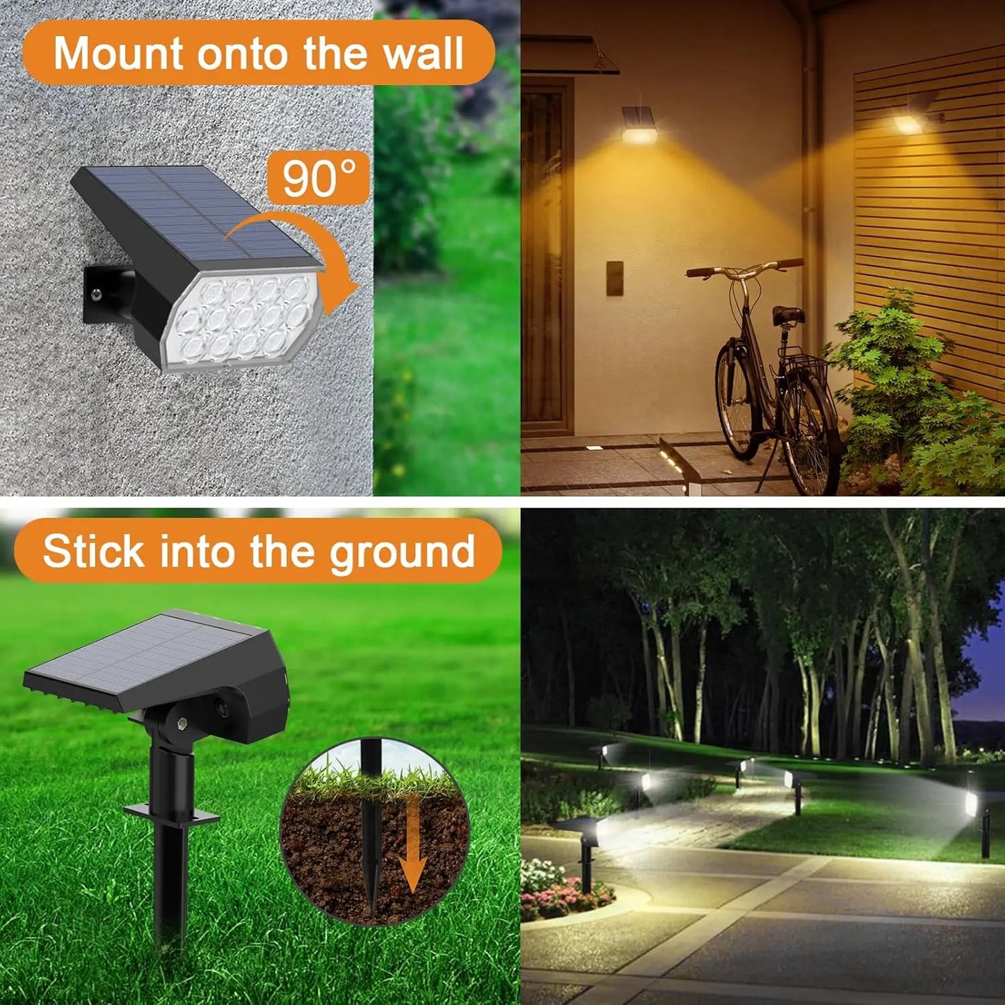 Solar Tuin Spotlights Buiten 52 LED – 3 Lichtstanden – IP65 Waterdicht – Zonne-Spotlamp voor Pad, Oprit & Tuin