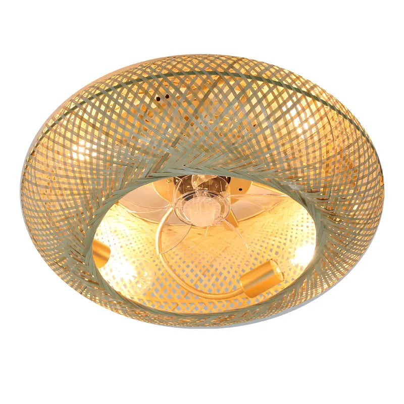 Moderne bamboe plafondventilator met LED licht – stille inklapbare bladen & afstandsbediening (50 cm)