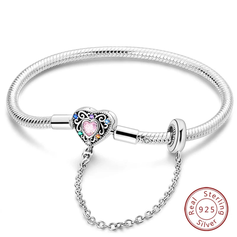 925 Sterling zilveren “Forever Love” hartarmband – Ster, maan, vliegtuig & aarde charms voor dames