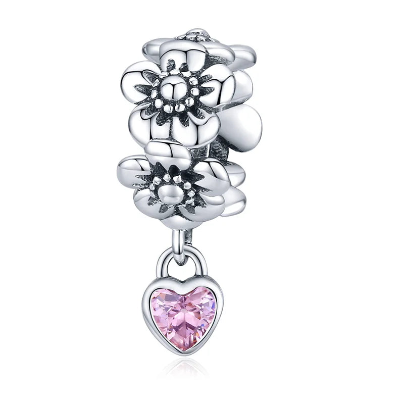 925 sterling zilveren roze zirconia bedel – opengewerkt kristallen charm voor armbanden