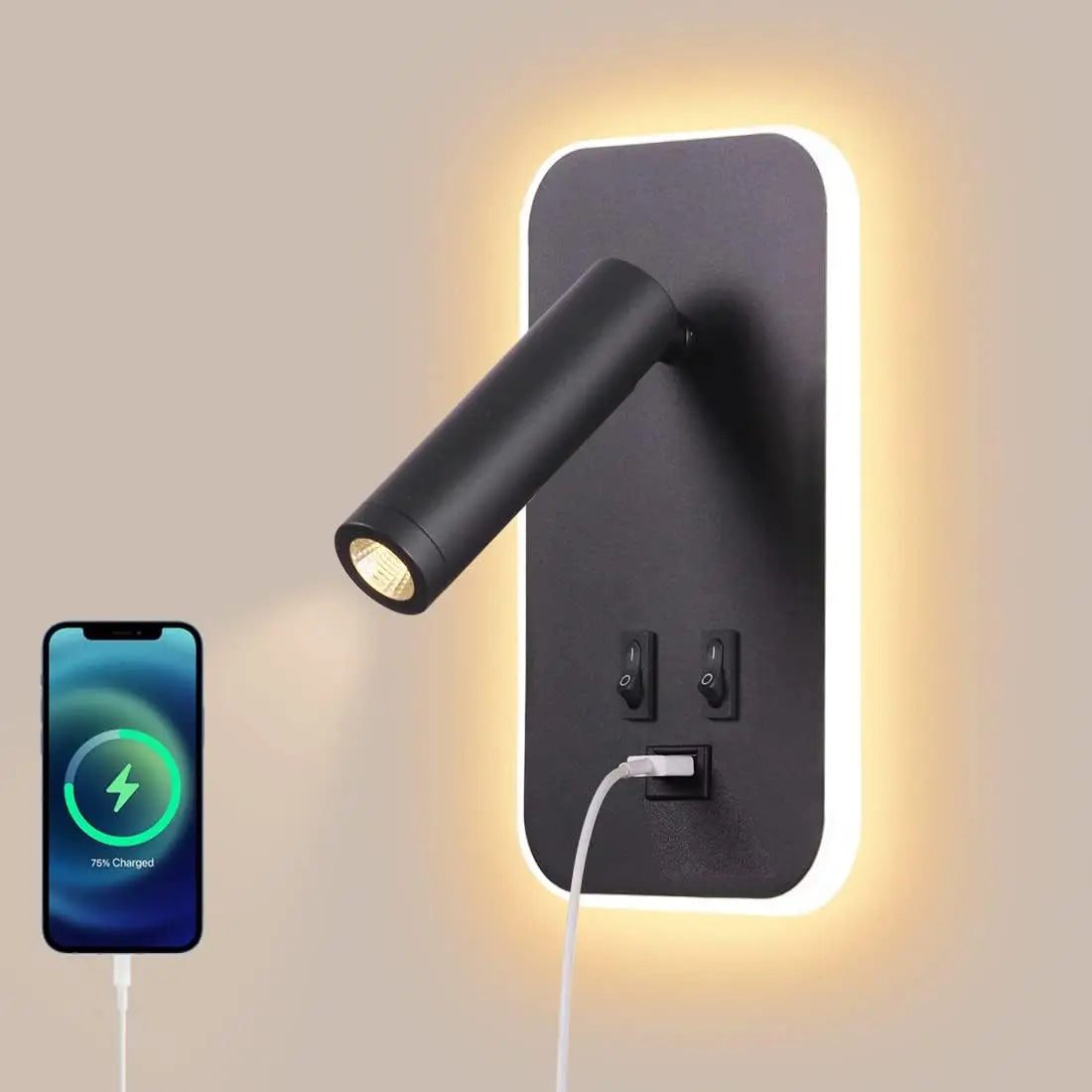 LED bedwandlamp met leeslicht & USB-poort – draaibare wandlamp met schakelaar voor slaapkamer
