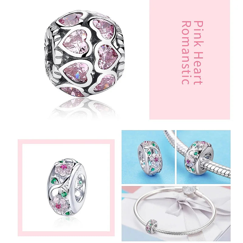 925 sterling zilveren roze zirconia bedel – opengewerkt kristallen charm voor armbanden