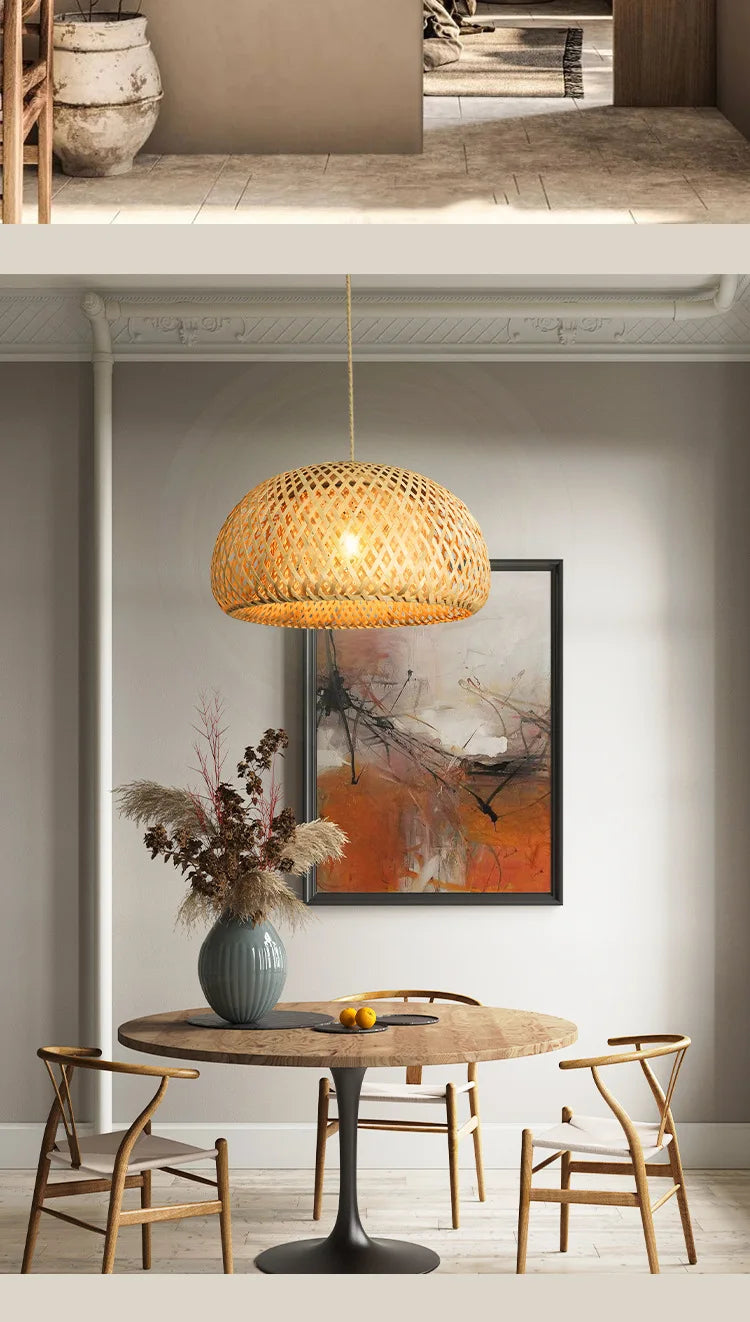 Rotan bamboe hanglamp – handgeweven natuurlijke pendant lamp voor woonkamer & slaapkamer