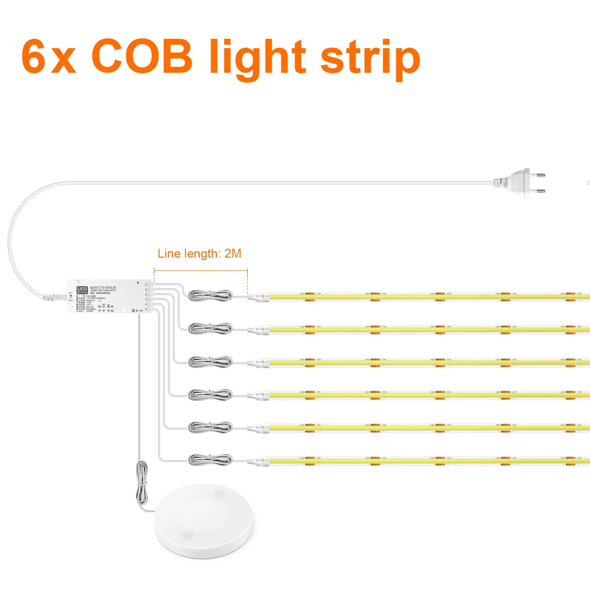 Moderne LED COB lichtstrip met touch- en handscan dimmer. Dimbaar, hoge lichtopbrengst en ideaal voor akoestische panelen, kasten, planken en sfeervolle wandverlichting.