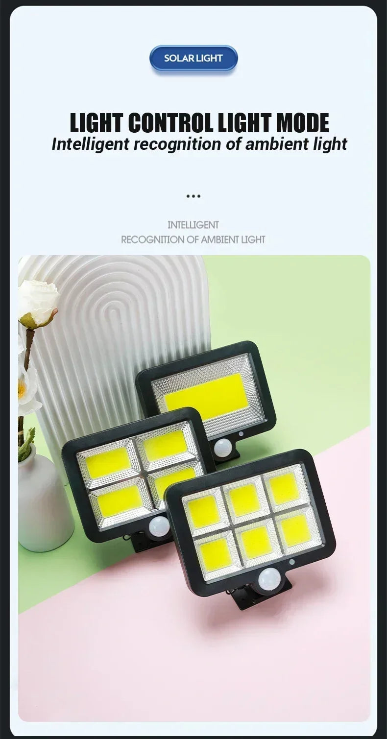 Solar Buitenlamp met Bewegingssensor – Split Paneel – 100/120/128 LED – 3 Lichtstanden – IP65 Waterdicht – Tuin, Schutting & Oprit