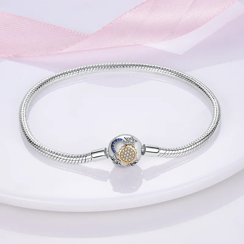 925 sterling zilveren bedelarmband – Ster, maan, zon & klavertje vier met groene zirconia