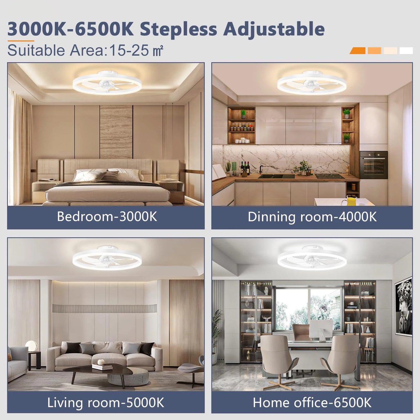 Slimme plafondventilator met LED licht & afstandsbediening – 6 snelheden, dimbaar (50 cm)