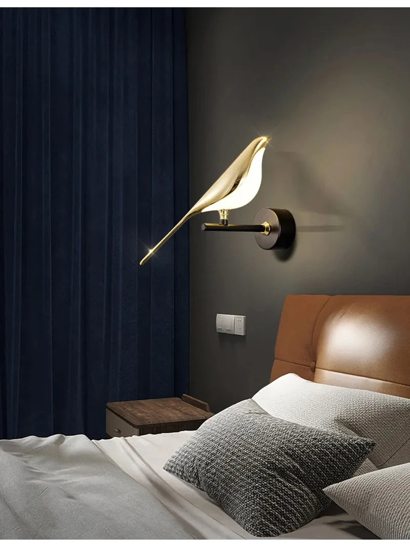 Nordic gouden vogel LED wandlamp – design Art Deco wandverlichting voor slaapkamer & woonkamer