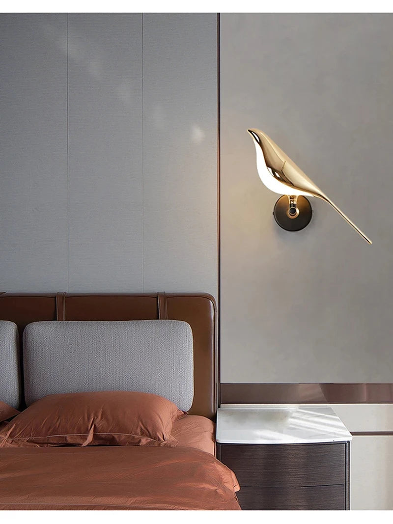 Nordic gouden vogel LED wandlamp – design Art Deco wandverlichting voor slaapkamer & woonkamer