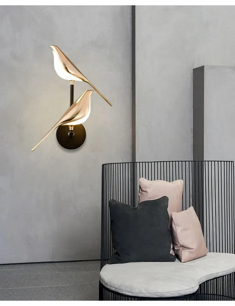 Nordic gouden vogel LED wandlamp – design Art Deco wandverlichting voor slaapkamer & woonkamer