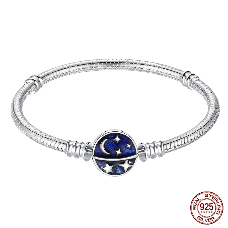 925 sterling zilveren bedelarmband – Ster, maan, zon & klavertje vier met groene zirconia