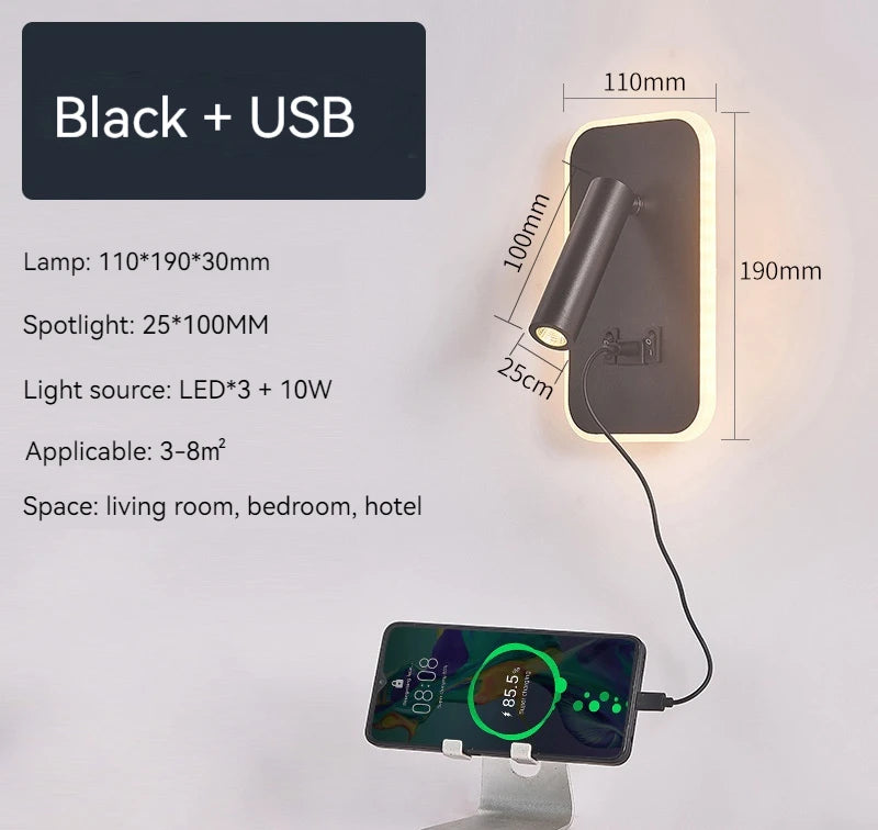 LED bedwandlamp met leeslicht & USB-poort – draaibare wandlamp met schakelaar voor slaapkamer