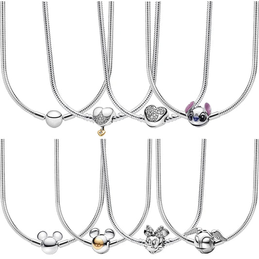 Disney-inspiratie Minnie & Mickey ketting – 925 sterling zilveren charm met strik en pompoen detail