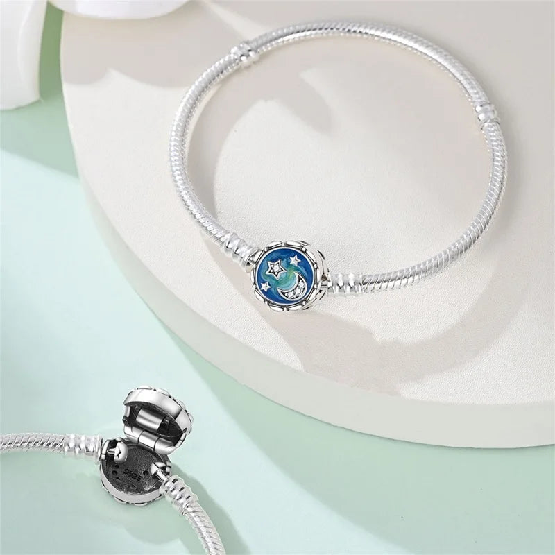 925 Sterling zilveren “Forever Love” hartarmband – Ster, maan, vliegtuig & aarde charms voor dames