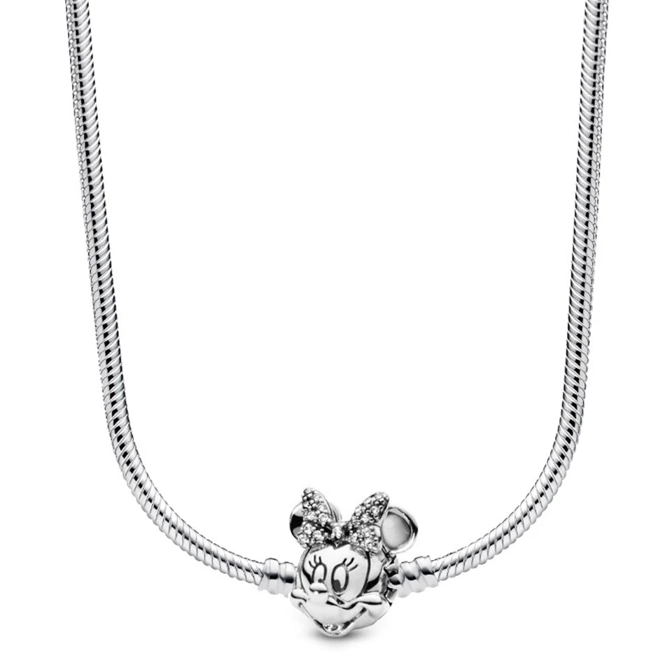 Disney-inspiratie Minnie & Mickey ketting – 925 sterling zilveren charm met strik en pompoen detail