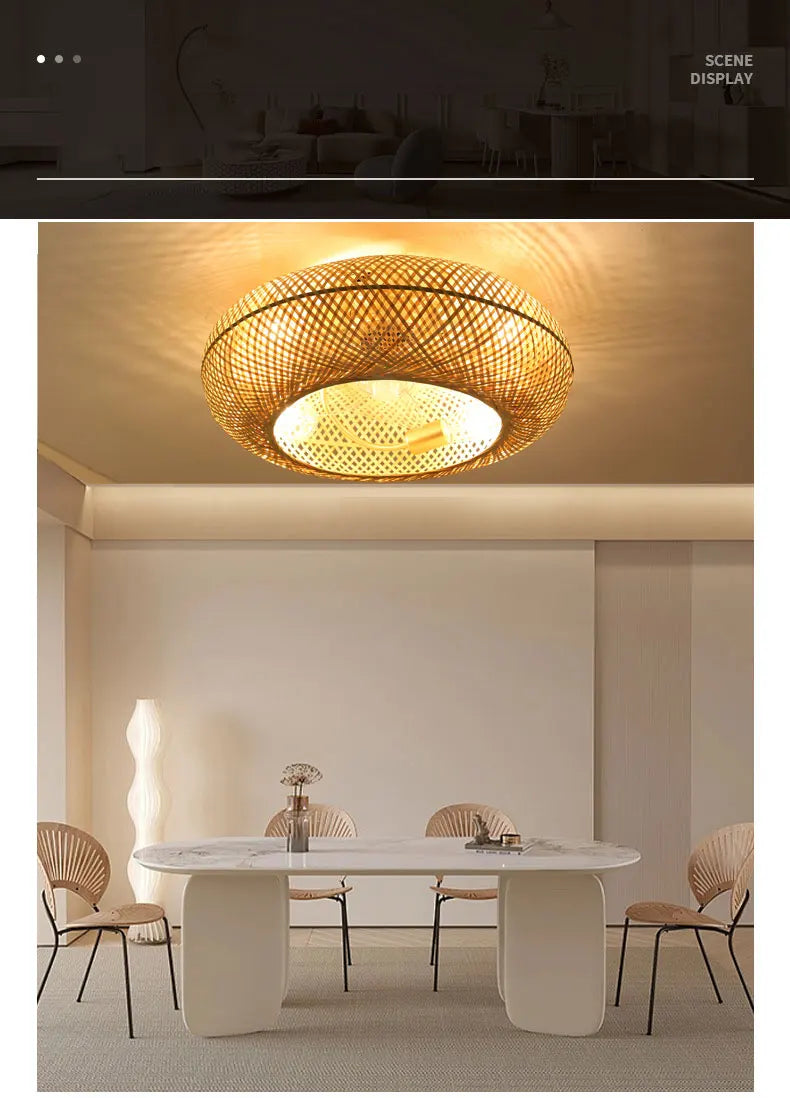 Moderne bamboe plafondventilator met LED licht – stille inklapbare bladen & afstandsbediening (50 cm)