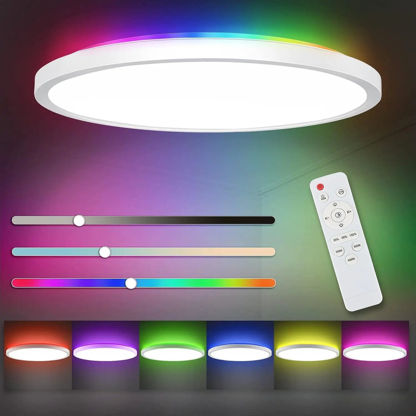 24W LED plafondlamp met RGB & nachtlicht – dimbare plafondverlichting met afstandsbediening voor slaapkamer & woonkamer