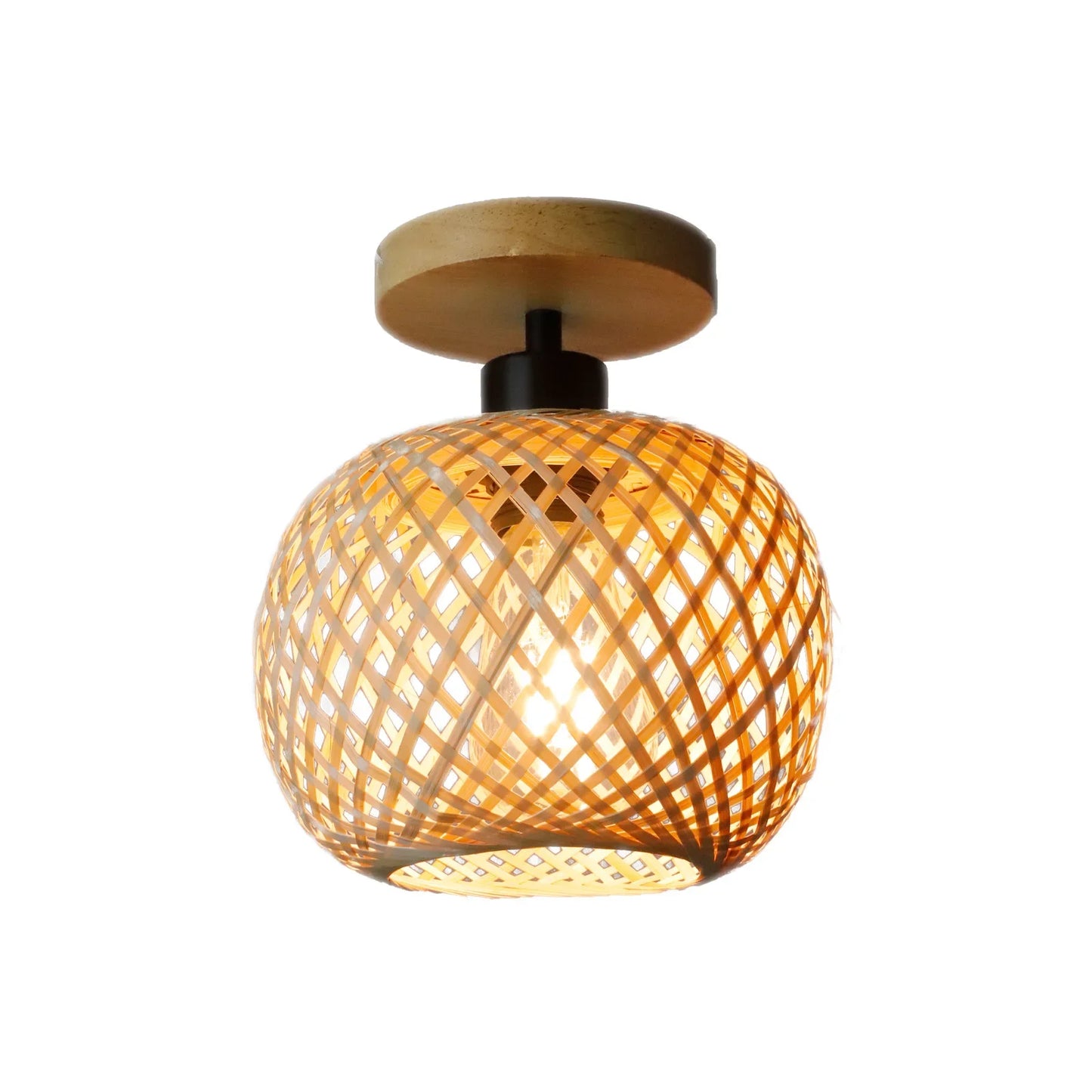 Retro bamboe geweven plafondlamp – decoratieve E27 plafondverlichting voor hal & woonkamer
