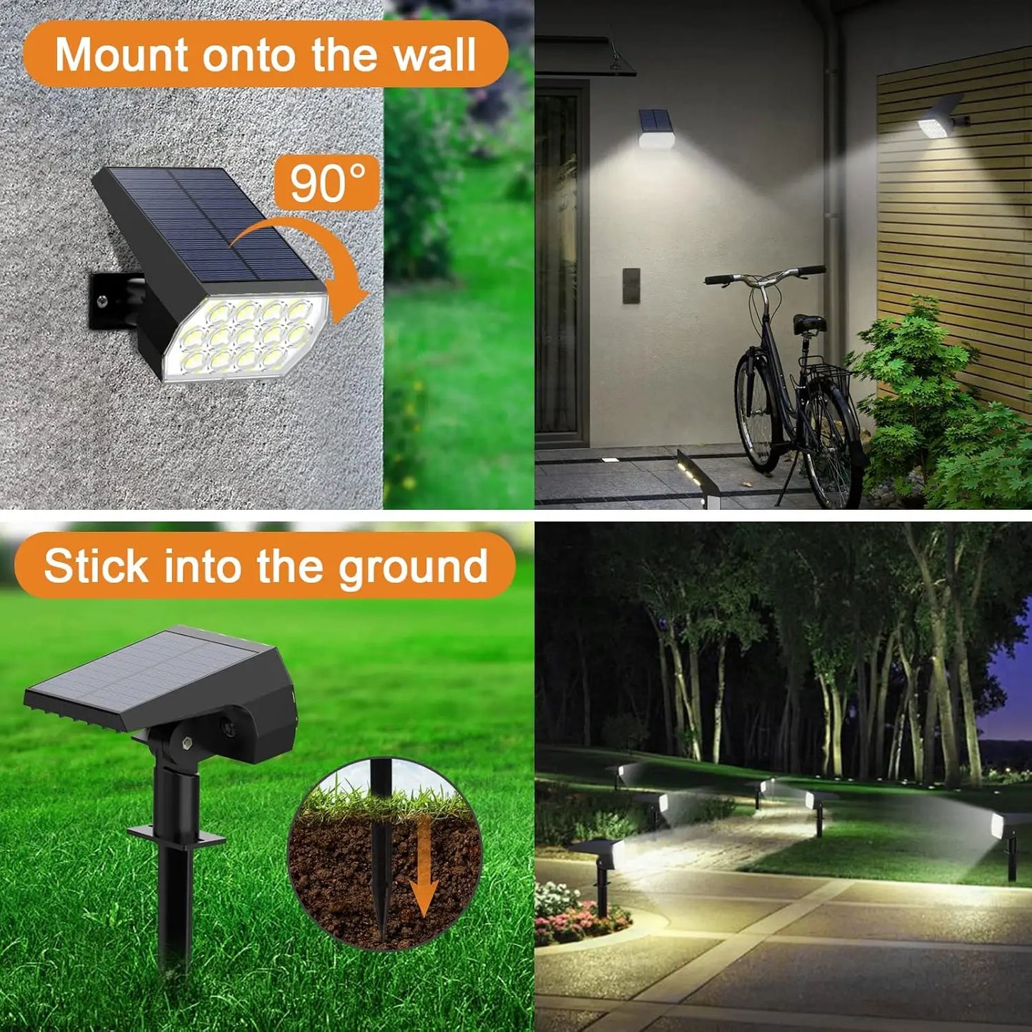 Solar Tuin Spotlights Buiten 52 LED – 3 Lichtstanden – IP65 Waterdicht – Zonne-Spotlamp voor Pad, Oprit & Tuin