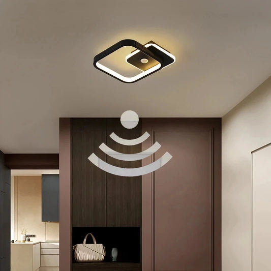 Zwarte LED plafondlamp met PIR bewegingssensor – automatische plafondverlichting voor hal, slaapkamer & gang