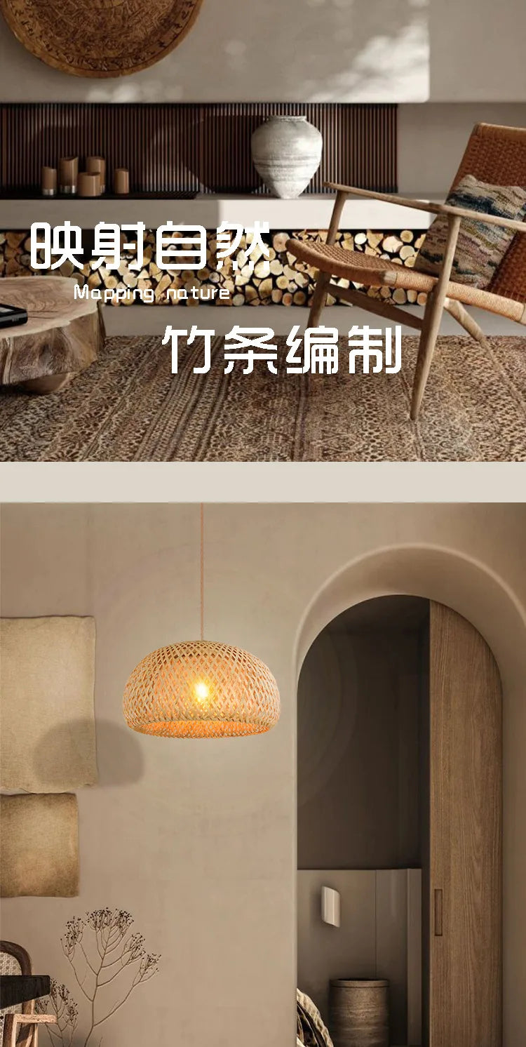 Rotan bamboe hanglamp – handgeweven natuurlijke pendant lamp voor woonkamer & slaapkamer