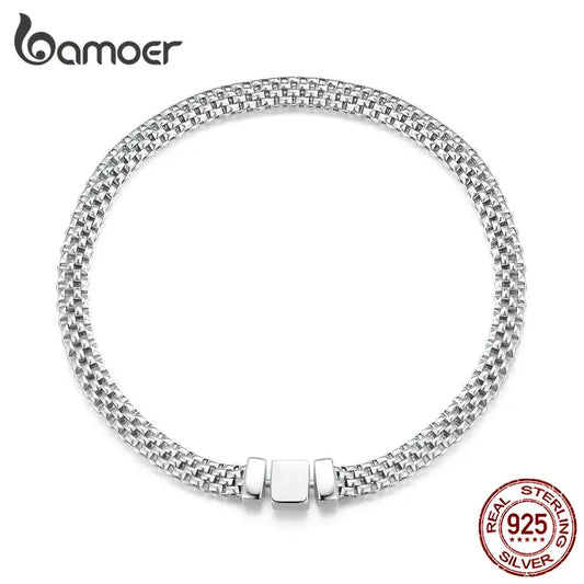 925 sterling zilveren gevlochten armband – retro schakelarmband met vierkante gesp