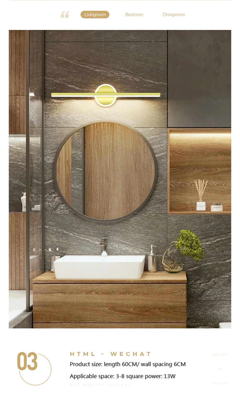 Moderne LED wandlamp spiegelverlichting 40–80 cm – goud/zwart badkamer & make-up lamp