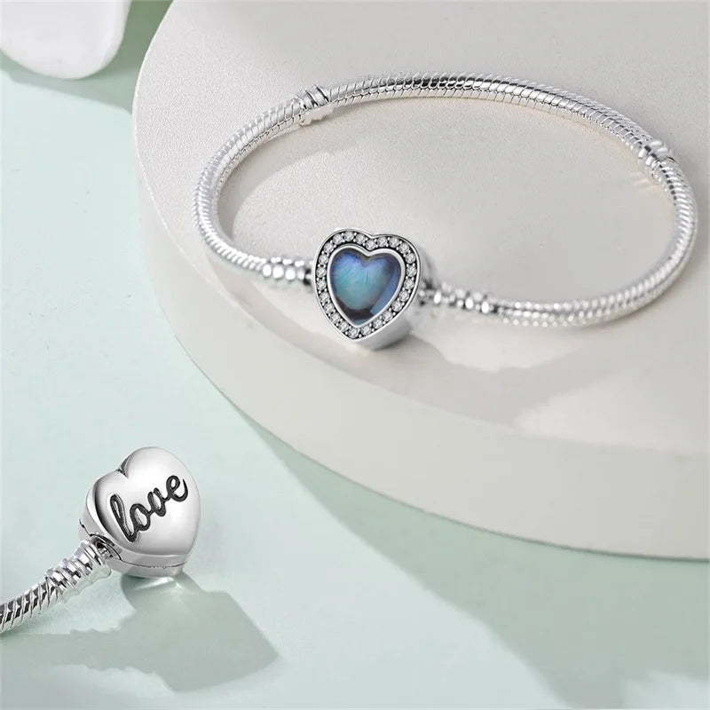 925 Sterling zilveren “Forever Love” hartarmband – Ster, maan, vliegtuig & aarde charms voor dames